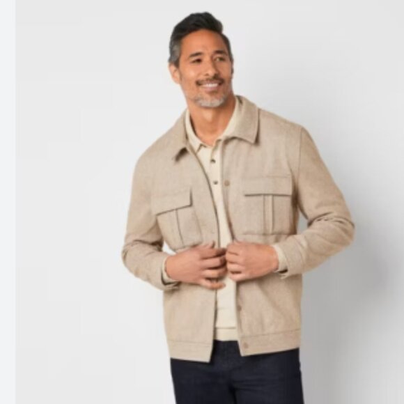 NEW Long Sleeve Beige Snap Jacket - Picture 1 of 7